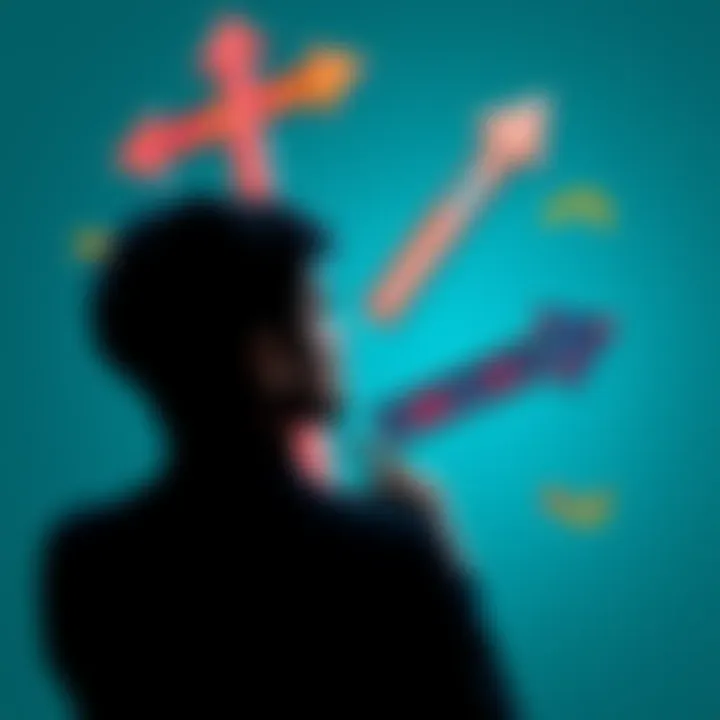 A person thinking while facing multiple arrows pointing in different directions, representing choices in daily life.