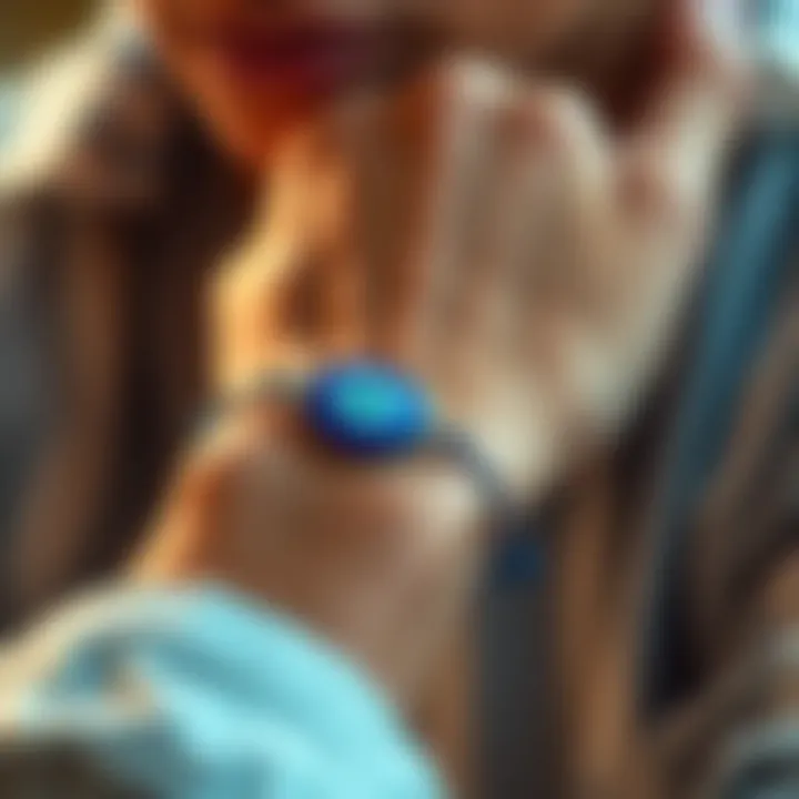 A close-up of a hand wearing a blue evil eye bracelet, symbolizing protection and calmness.