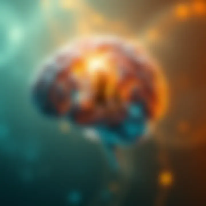 A visual representation showing the link between evolution and afterlife beliefs, featuring a brain and a light silhouette, symbolizing science and spirituality.