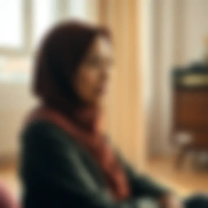 A woman sitting in a bright room, expressing her feelings about her past experiences with Islam, showing emotions on her face.