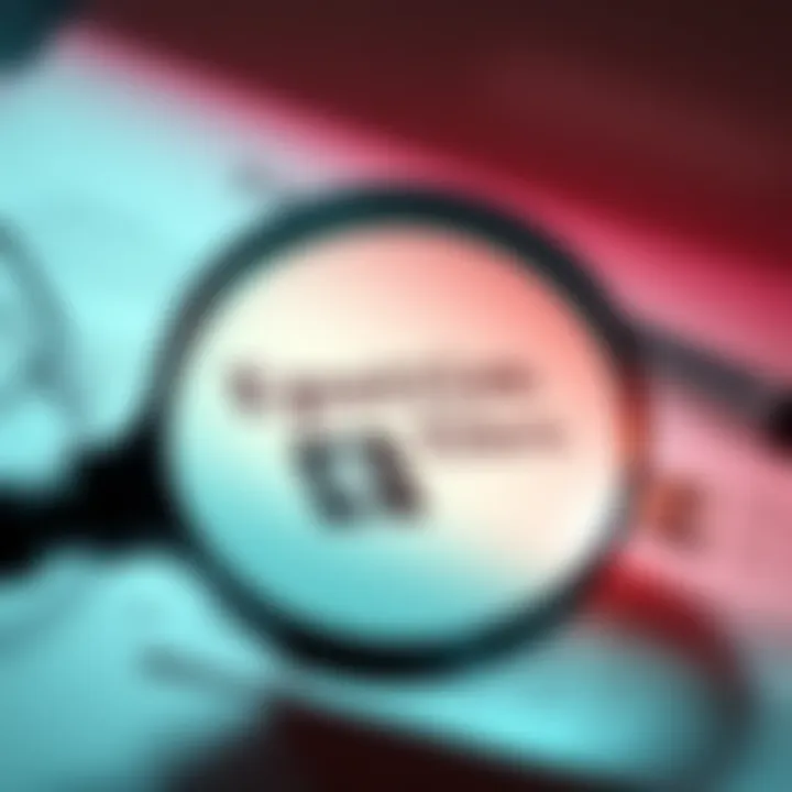 A magnifying glass over documents related to Epstein, highlighting high-profile names like Bill Gates and Donald Trump.