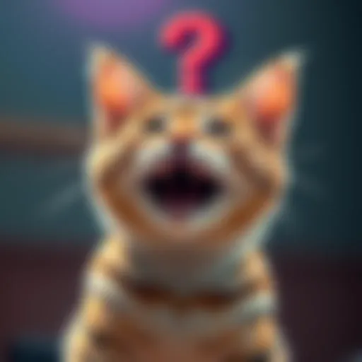 A cheerful cat with a question mark above its head, suggesting a name reveal coming soon.