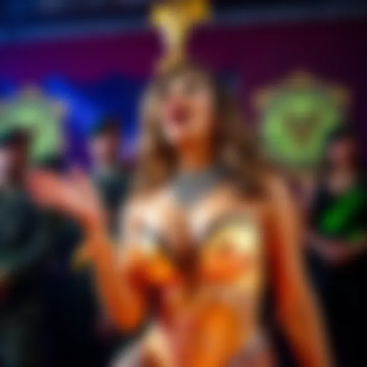 An exotic dancer speaking to a group, sharing allegations about U.S. troops and President Trump's Iran plans, with a backdrop of military symbols.