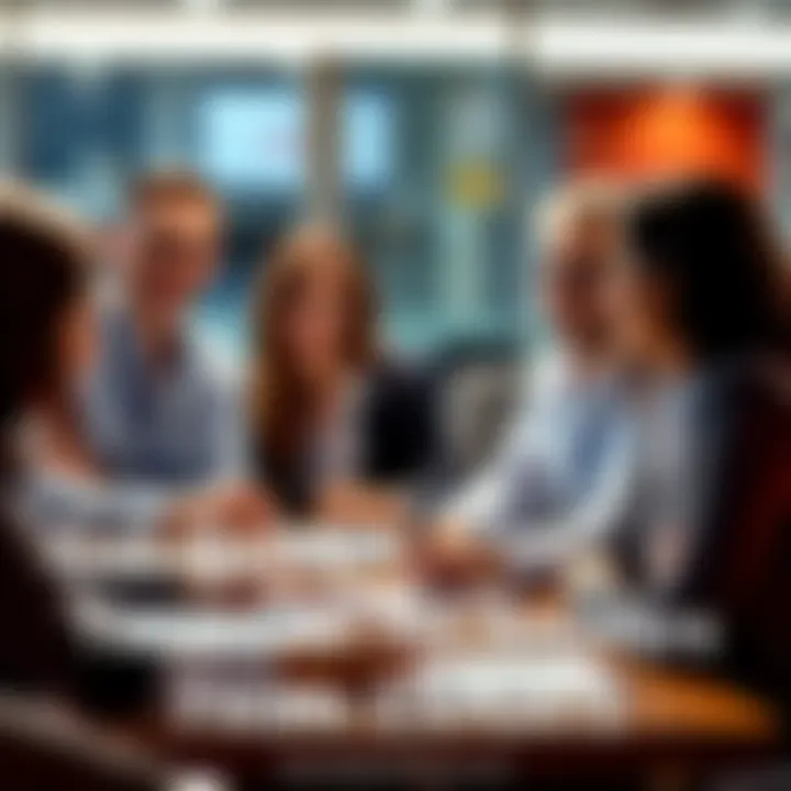 A group of professionals sitting at a table, smiling and responding to questions from people, with notepads and pens ready to provide quick Yes or No answers.
