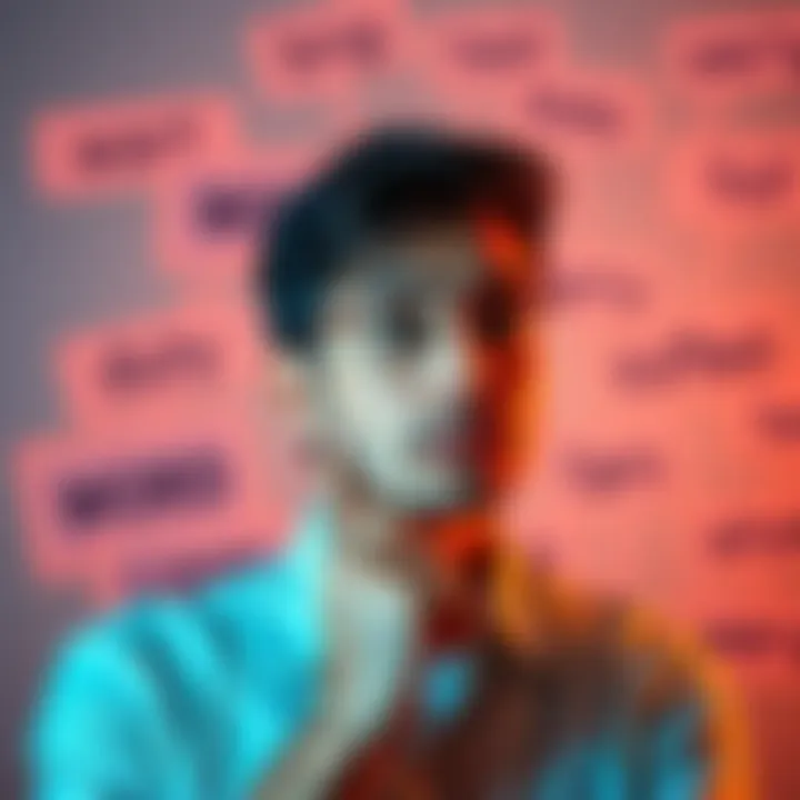 A person thinking while reviewing different words and phrases that have multiple meanings, symbolizing language ambiguity.