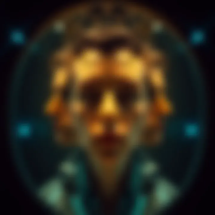 Exploring the Ego A visual representation of a person's face with multiple reflections in a mirror, illustrating the concept of ego and self-identity.