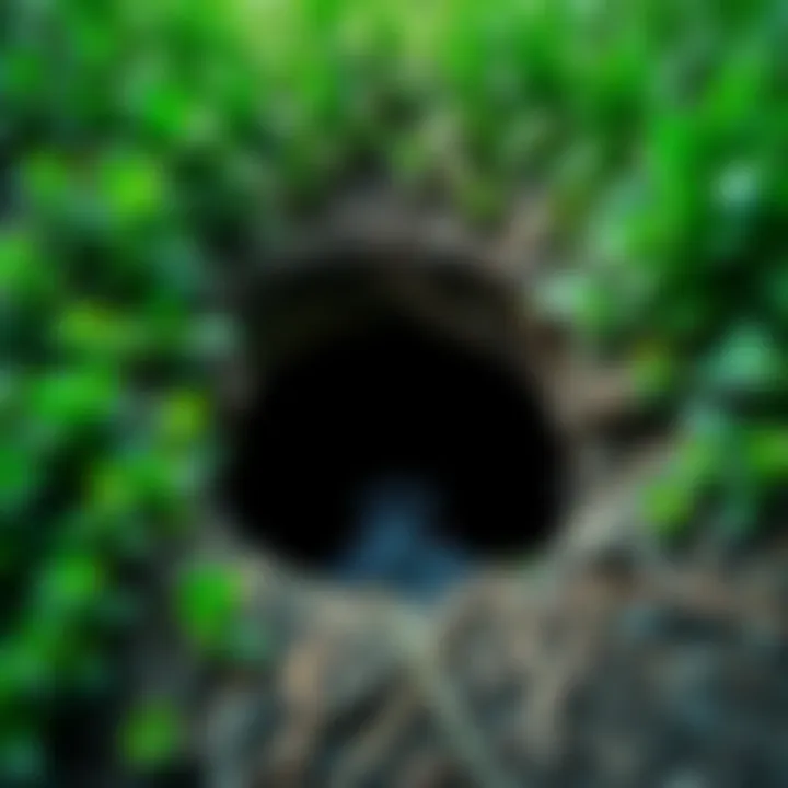 A person looking down a rabbit hole surrounded by greenery, symbolizing exploration and curiosity.