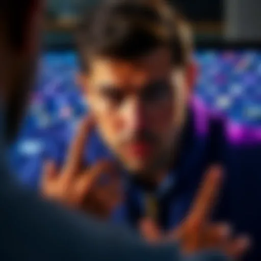 A person analyzing a pixelated image on a computer screen, focusing on facial features and clothing lines.