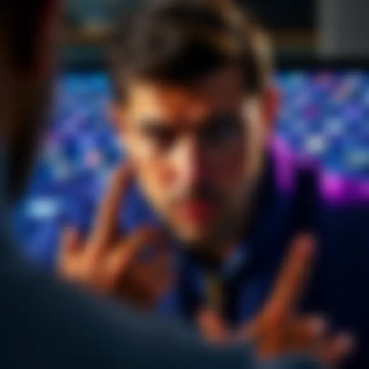 A person analyzing a pixelated image on a computer screen, focusing on facial features and clothing lines.