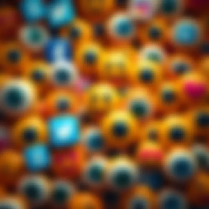 A collage of eye emojis with social media icons, showing the trend's popularity