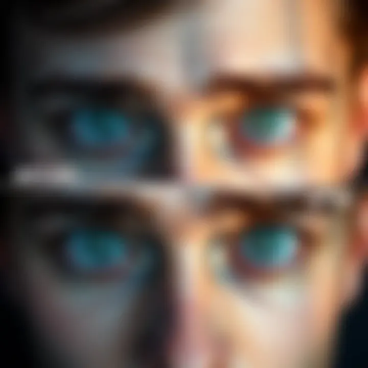 Blue-grey eyes transformation Before and after comparison of eye color change from dark brown to blue-grey with light brown shades