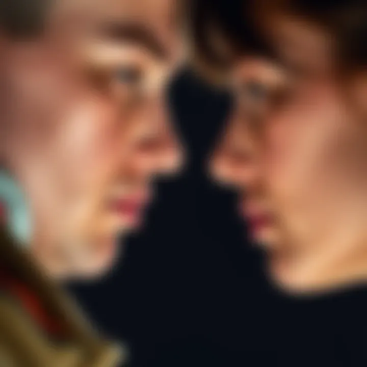 A close-up of two individuals locking eyes, conveying a sense of connection and understanding between them.