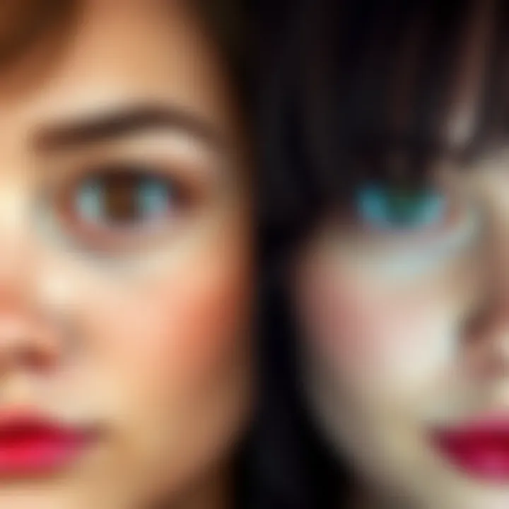 Comparison of Eye Shapes A side-by-side comparison of large bug-like eyes and narrow upturned eyes on different face shapes