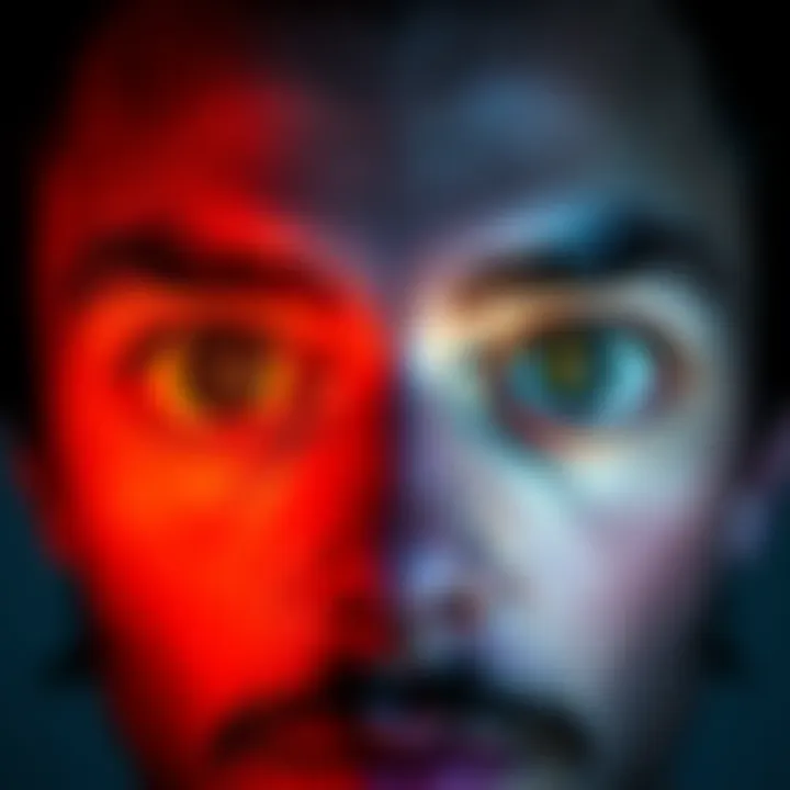 Comparison of a person's eyes before and after listening to sound, showing changes in symmetry.