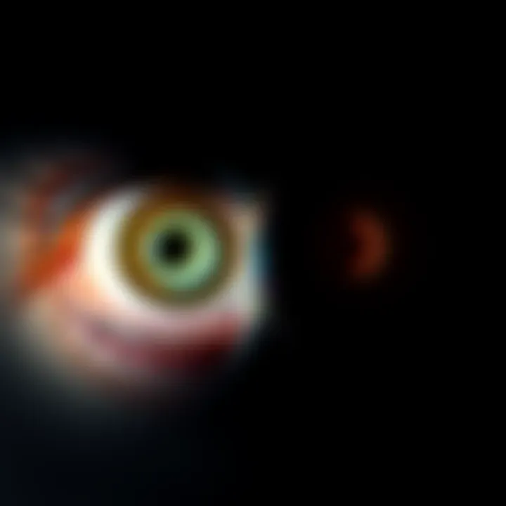An artistic representation of two eyes observing different realities, symbolizing the connection between déjà vu and the Mandela Effect.
