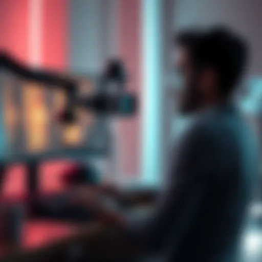 A person sitting in front of a computer with eye tracking equipment, analyzing eye movements to detect V2K audio experiences.