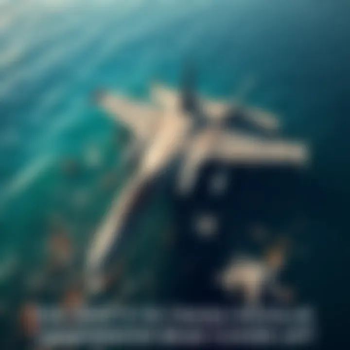 Wreckage of two F/A-18F Super Hornets partially submerged in ocean water with debris scattered around.