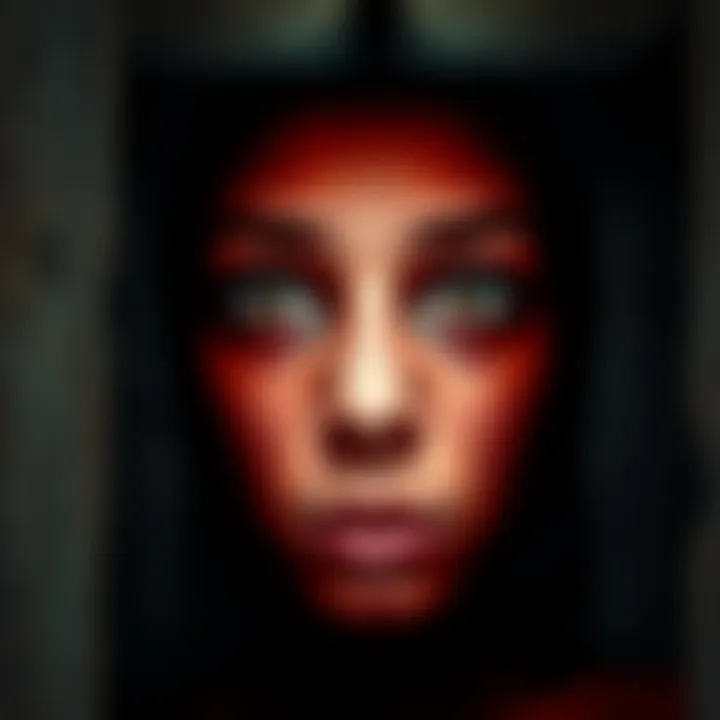 A close-up of a photo showing a mysterious face with eyes, nose, and mouth seen in an abandoned mill setting.