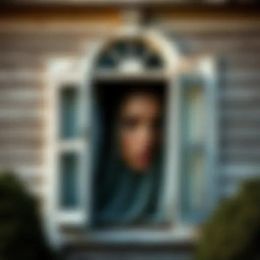 A peculiar face appearing in the upper window of an old house in Kentucky, with a weathered facade and surrounding trees.