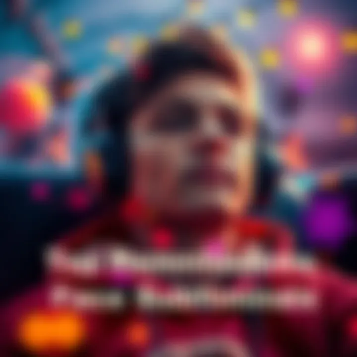 A young person with headphones relaxing while listening to face subliminals, surrounded by calming visuals