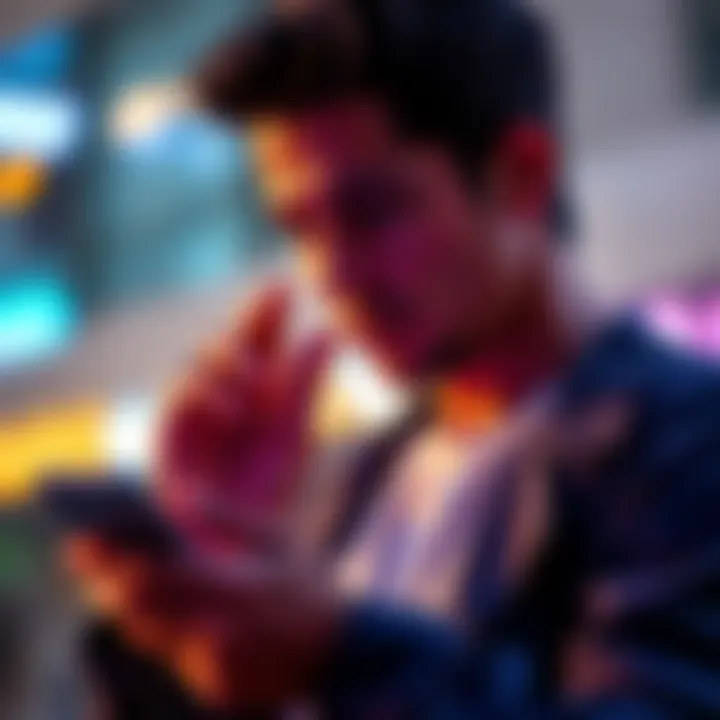 A person reviewing a Facebook post on a smartphone, looking thoughtful and analyzing the content.