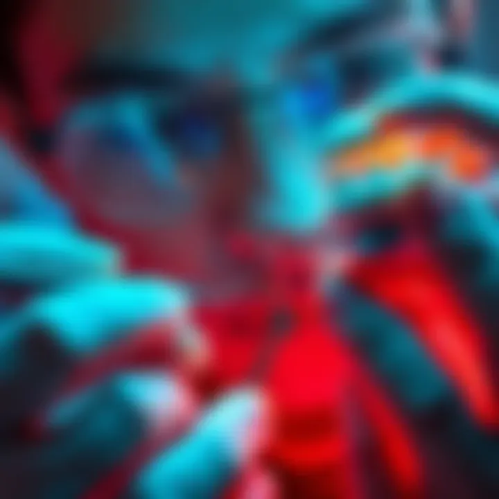 Facial Growth Techniques A close-up view of a person examining facial growth techniques with dental tools and models