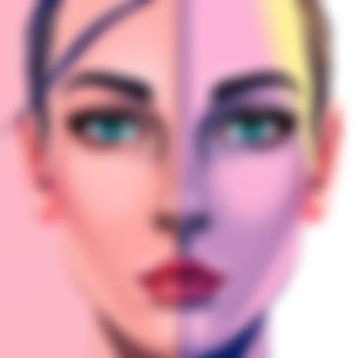 Facial symmetry concept An illustration showing a face divided in half, one side representing ideal maxillary symmetry and the other side showing uneven features.