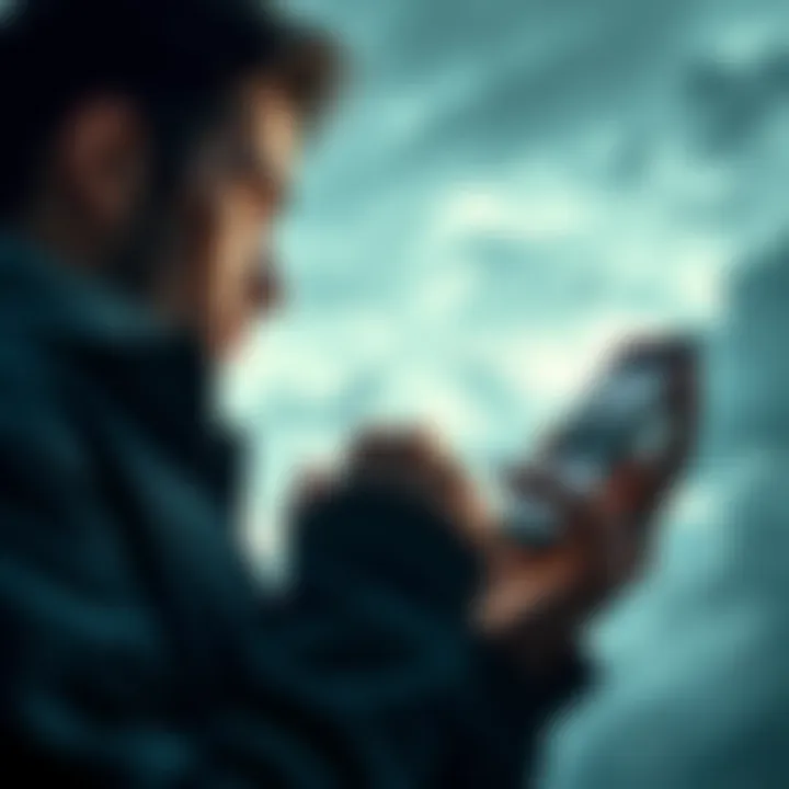 Fading UAP Excitement A person looking disappointed while reading news about UAP disclosures on a smartphone, with a background showing a cloudy sky.