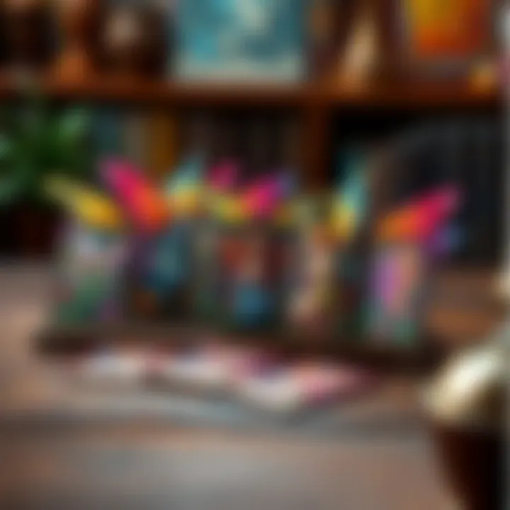 Colorful fairies oracle deck displayed on a wooden table, showcasing intricate designs and vibrant illustrations of fairies.