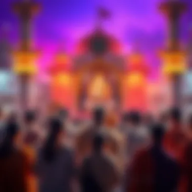 A group of people engaging in prayer and reflection in front of Baba Ji's image, showing diverse expressions of faith.