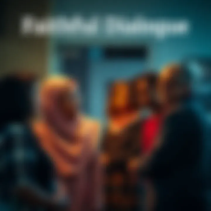 A diverse group of individuals engaged in a respectful conversation about their beliefs, showcasing unity in diversity