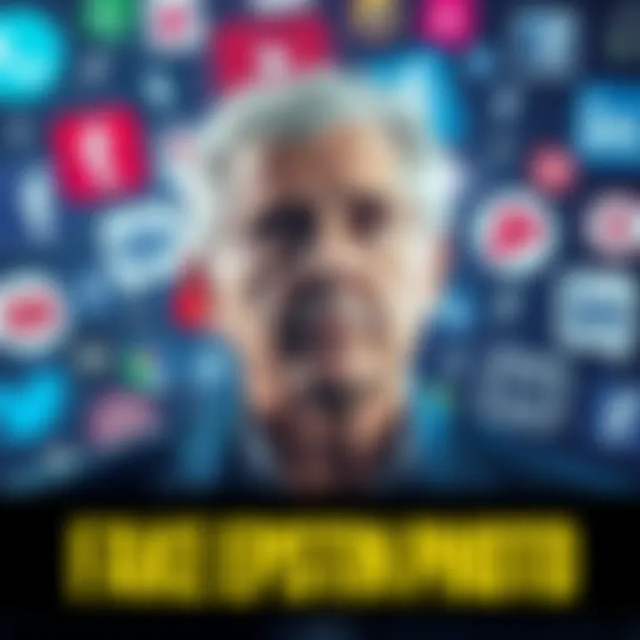 A digitally altered image claiming to show Jeffrey Epstein alive, surrounded by online forums logos and symbols, capturing the buzz around conspiracy theories.