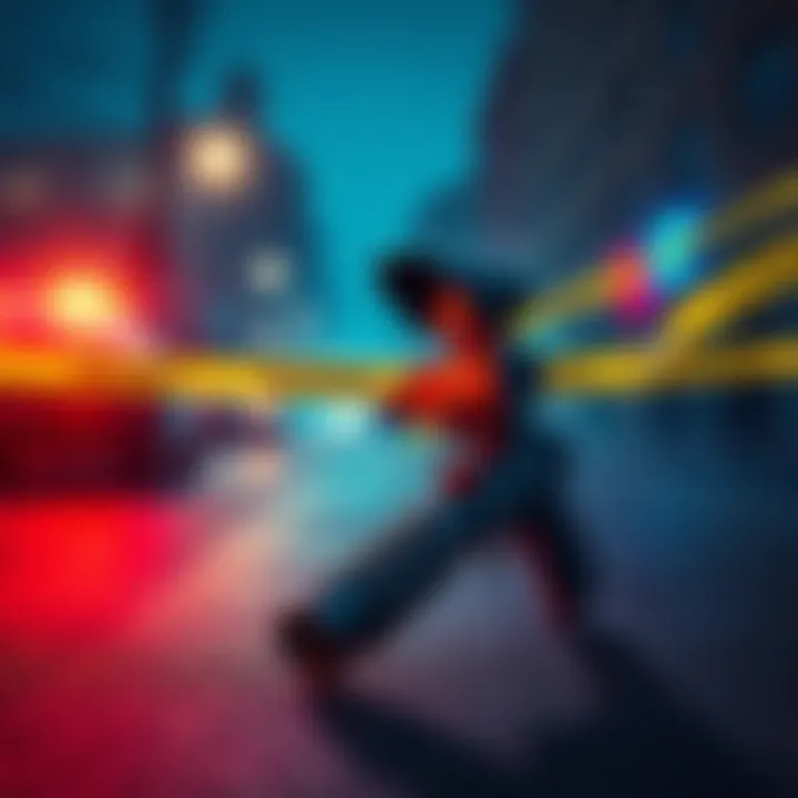 An illustration showing a fake camera resembling a weapon, placed in a crime scene setting with police tape in the background.