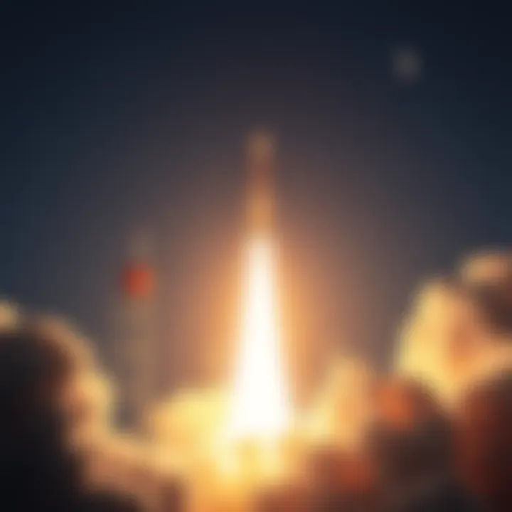 A Falcon 9 rocket launching into the sky with bright flames and smoke, carrying Starlink satellites.