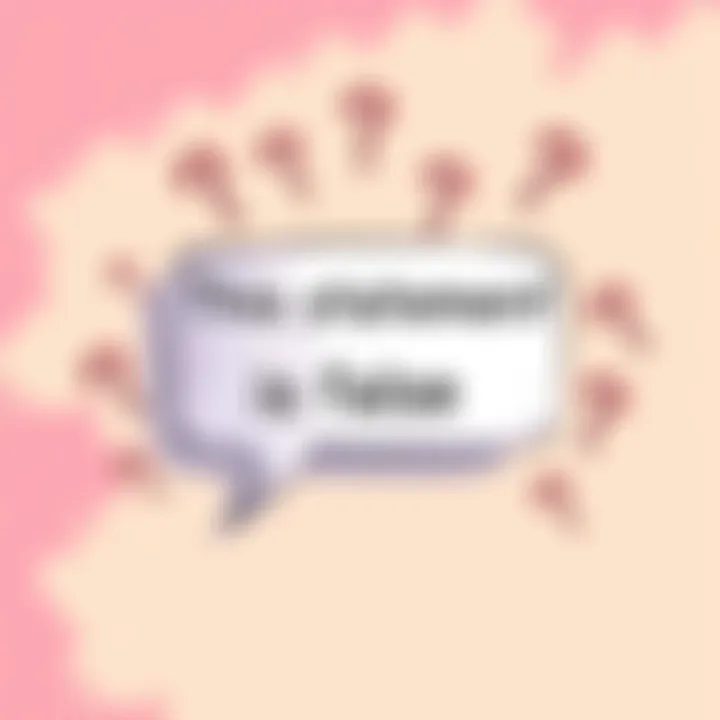 Illustration of a statement with a text bubble saying 'This statement is false' surrounded by question marks.