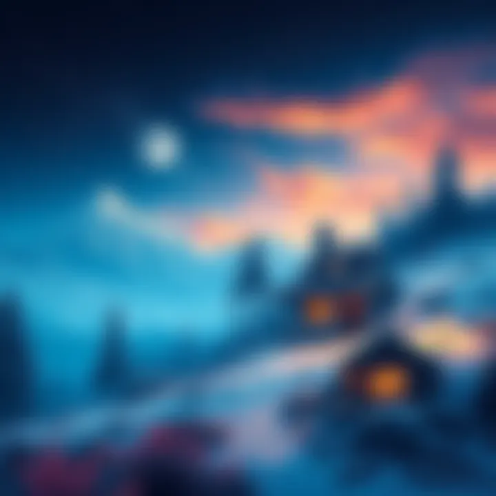 Familiar Dream Landscape A serene scene depicting a dreamlike setting with familiar elements like a cozy house, trees, and a starry sky, evoking feelings of nostalgia.