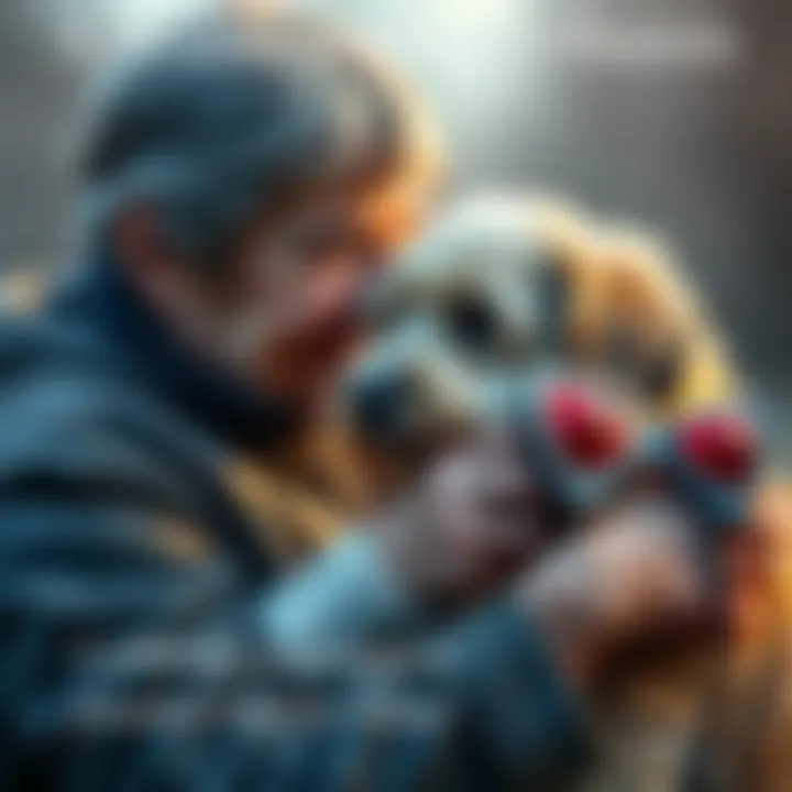 A cherished moment between a person and their elderly pet, symbolizing companionship and love
