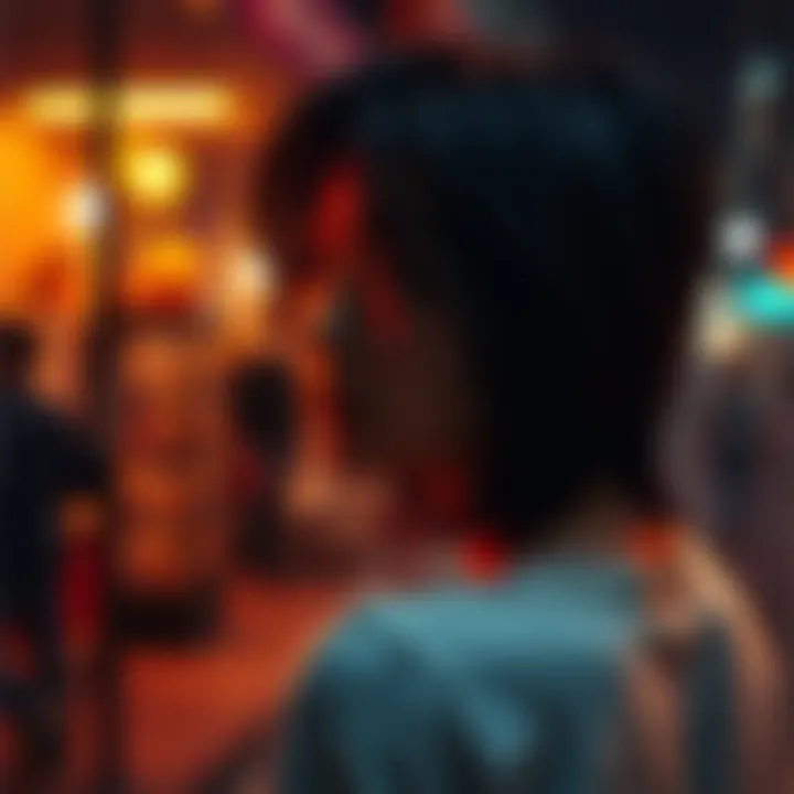 Familiar Moment A person reflecting on a familiar scene, surrounded by warm colors and soft light, evoking a sense of nostalgia.