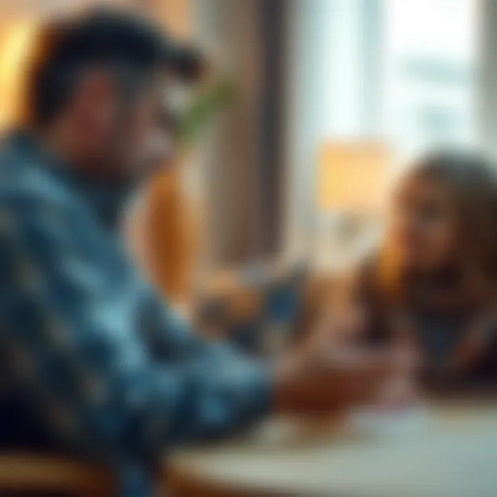 A person trying to talk to a reluctant relative about spiritual beliefs, showing a sense of concern and hope.