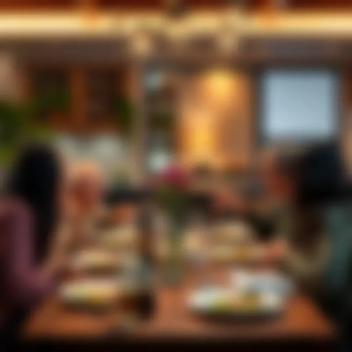 A happy family gathering at a table with in-laws enjoying a meal together and sharing laughter