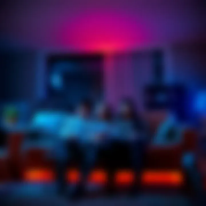 A family sitting together in a cozy living room, looking surprised. The room is dimly lit, creating a mysterious atmosphere.