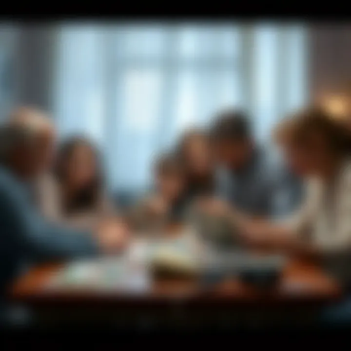 A family gathers around a table, examining old photos that evoke feelings of unease, with expressions of concern and curiosity on their faces.