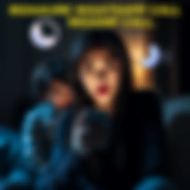 A family member looking shocked while holding a smartphone, with a dark room background and faint baby crying sound waves illustrated around.