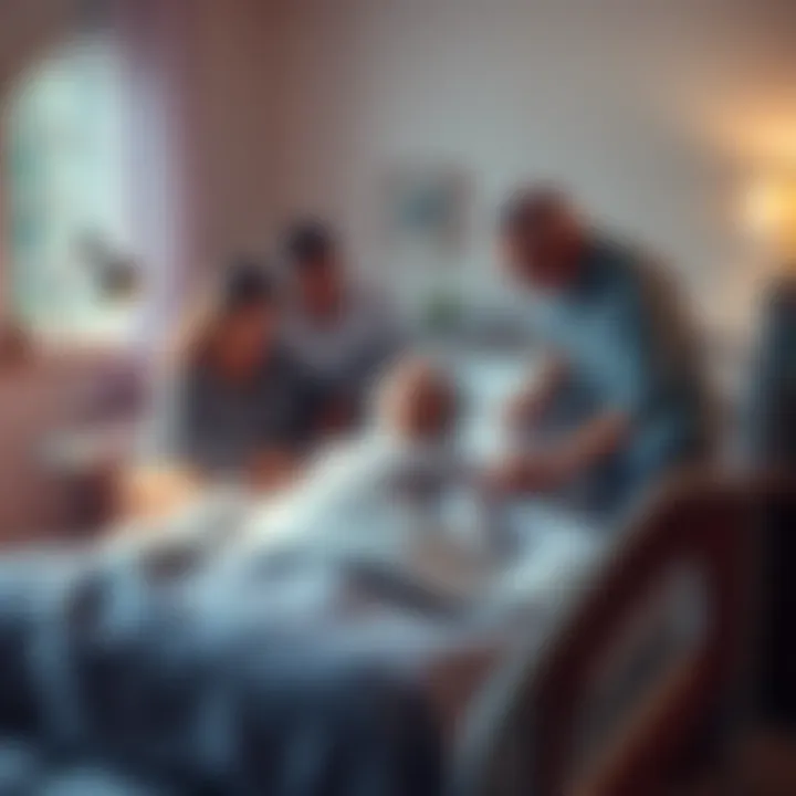 A family gathered around a bedside, sharing memories and giving support during a loved one's end-of-life journey