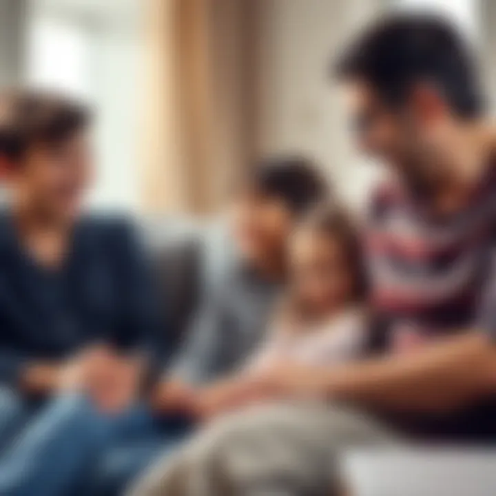 A family sitting together happily, showing positive interactions and smiles, reflecting changes in family dynamics from daily subliminals.