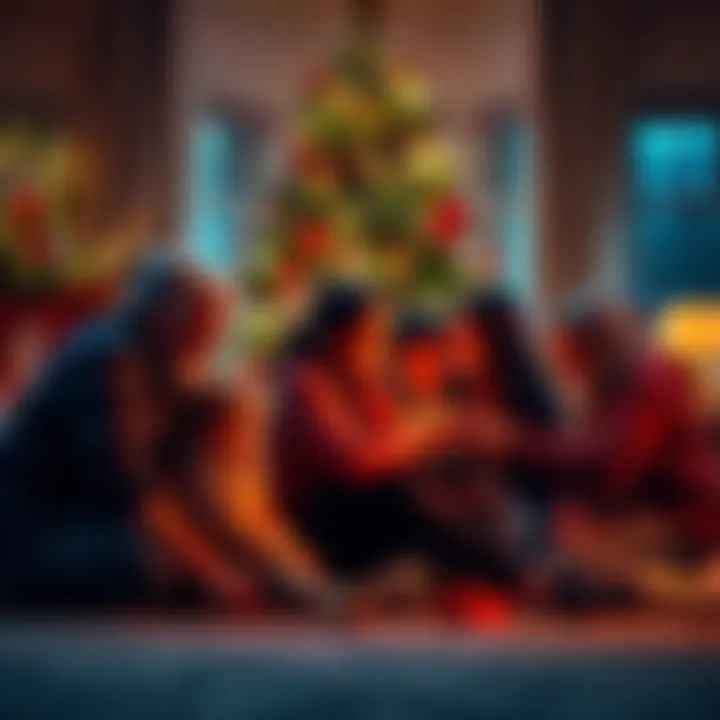 Family Christmas Gathering A warm family gathering during Christmas, with people sharing smiles and hugs around a decorated tree, creating a festive atmosphere.