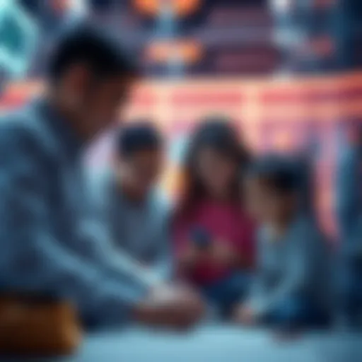 A digital family gathering in a simulated environment, showcasing emotions and bonds among family members with virtual elements.