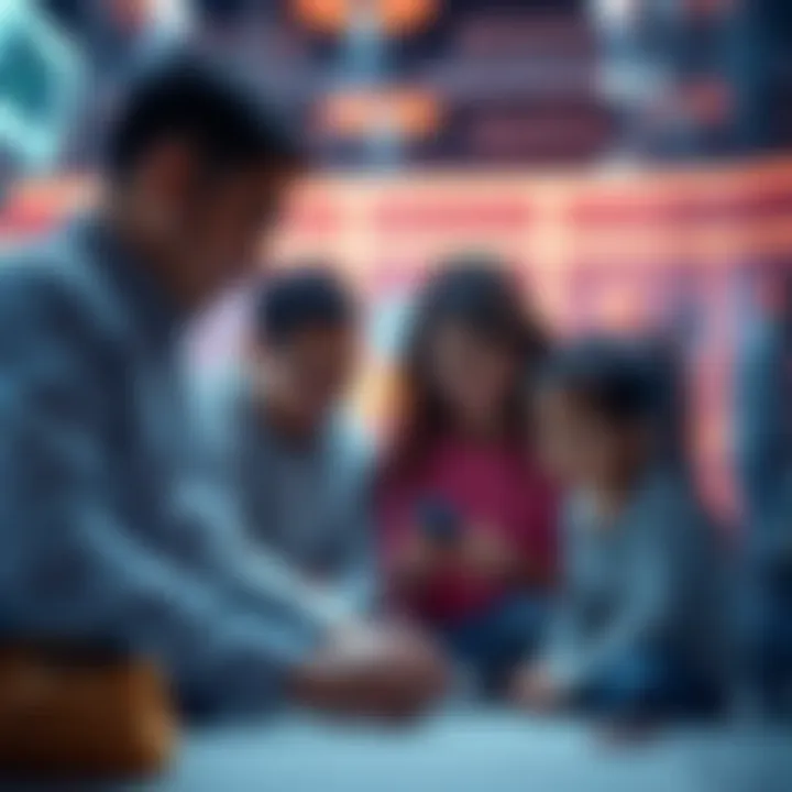 A digital family gathering in a simulated environment, showcasing emotions and bonds among family members with virtual elements.