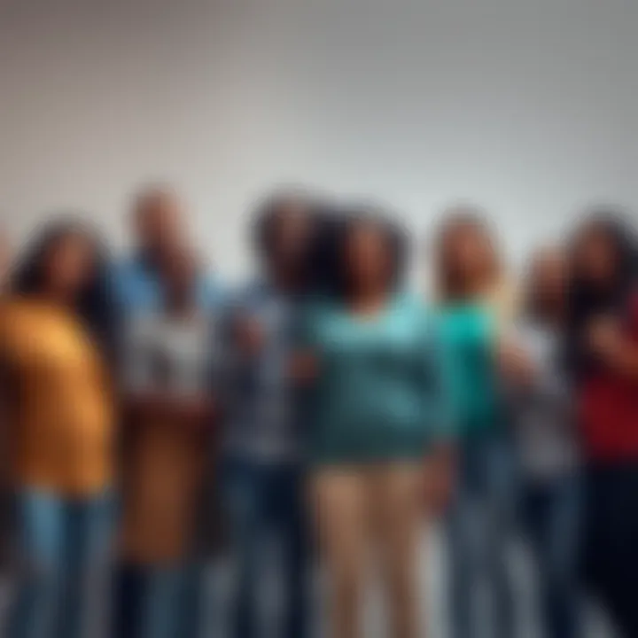 A diverse group of people of different ethnic backgrounds standing together, smiling and holding hands, symbolizing various family ties such as adopted and mixed relationships.