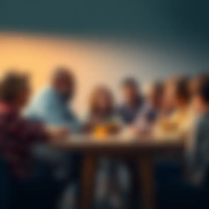 A group of diverse family members sitting around a table having a serious discussion, expressing various emotions.